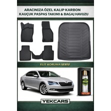 Yek Cars Skoda Super B 2021 Model Karbonlu Kauçuk Paspas Seti ve Bagaj Havuzu