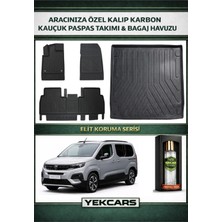 Yek Cars Peugeot Rifter 2025 Model Karbonlu Kauçuk Paspas Seti ve Demirli Bagaj Havuzu