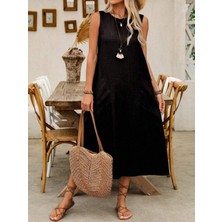 Bi Baksana Kadın Askılı Yuvarlak Yakalı Kıloş Cepli Uzun Elbise