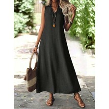 Serac Collection Kadın Askılı V Yakalı Uzun Elbise