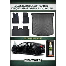 Yek Cars Tesla (Y) 2021 Model Karbonlu Kauçuk Paspas Seti ve Bagaj Havuzu