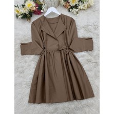 Modamorfo Yan Bağcıklı Kol Manşeti Yırtmaçlı Kimono  -Kahve