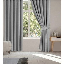 Taç Gri Blackout Işık Geçirmez Kornişli Karartma Saten Perde Lüks Fon Perde Gri