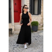 Sidelya Concept Kadın Arkadan Çapraz Detay Yuvarlak Yaka Maksi Viskon Elbise