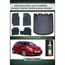 Yek Cars Kia Rio Hatchback 2017 Model Karbonlu Kauçuk Paspas Seti ve Bagaj Havuzu