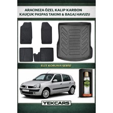 Yek Cars Renault Clio 2 2005 Model Karbonlu Kauçuk Paspas Seti ve Bagaj Havuzu