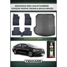Yek Cars Renault Megane 4 2020 Model Karbonlu Kauçuk Paspas Seti ve Sol Kulaklı Bagaj Havuzu