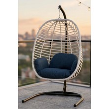 Kalyon Home Capri Askılı Rattan Bahçe Balkon Salıncağı - Armut Salıncak 2mm Profil Su Itici Keten Minderli