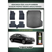 Yek Cars Renault Megane 4 2022 Model Karbonlu Kauçuk Paspas Seti ve Sağ Kulaklı  Bagaj Havuzu