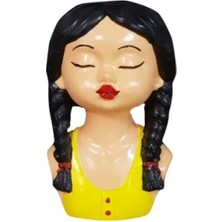 Calperia Siyah Saçlı Örgülü Kız Saksı