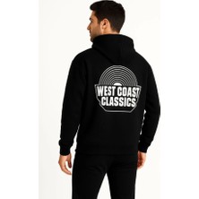 Bet's  Erkek Üç Iplik Kapüşonlu Ön ve Arka Baskılı Sweatshirt Hoodie - Siyah