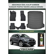 Yek Cars Seat Ateca 4x2 2024 Model Karbonlu Kauçuk Paspas Seti ve Çift Kulaklı Bagaj Havuzu