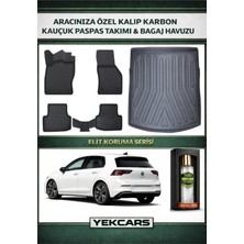 Yek Cars Volkswagen Golf 8 Manuel Vites 2023 Model Karbonlu Kauçuk Paspas Seti ve Üst Bagaj Havuzu