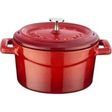 Calperia 10 cm Yuvarlak Döküm Mini Tencere, 0.35 L Hacim, Kırmızı