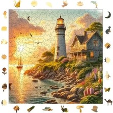 Calperia Özel Tasarım Ahşap Puzzle - Deniz Fenerinde Gün Batımı, 353 Parça