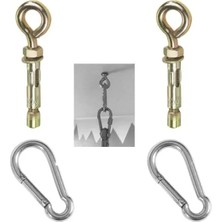 Calperia 2'li Salıncak Hamak Asma Aparatı, Çelik Dübel + Karabina Kanca Takımı