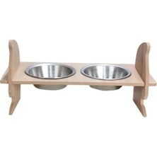 Calperia Ahşap Kedi Kafalı Mama Kabı - 2'li Set