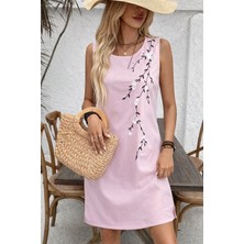 Passense Kadın Askılı Yuvarlak Yakalı Çiçek Desenli Kısa Elbise