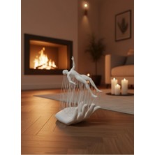 MiraLive Dekoratif El Üzerinde Insan Figürü Beyaz Minimal Sanatsal Biblo