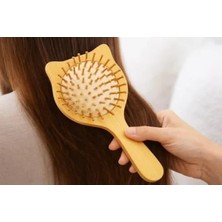 Calperia Doğal Ahşap Bambu Kedi Figürlü Antistatik Saç Tarağı