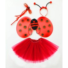 MiraLive Kırmızı Uğur Böceği Kostüm Seti - Tütü, Kanat, Taç, Asa