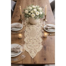 Lena Maison Luna Altın Simli Krem Dantel Runner/masa-Konsol Örtüsü 35X105 cm