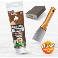 Badem10 Pratik Ahşap Tamir Seti  Koyu Ceviz Renk 200G Tamir Macunu 6 cm Spatula 220 Kum Zımpara