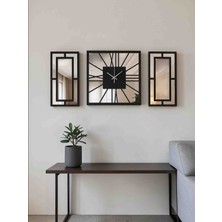 Ergeç Tasarım 3 Parça Aynalı Duvar Saati Seti 40 cm Saat + 40X20 cm Dekoratif Paneller Modern Salon Dekoru