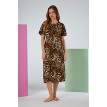 Remsa Kadın Kısa Kol Viskon Elbise Pijama 25237-1 KAHVERENGI01