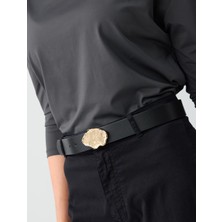 Jimmy Key Siyah Deri Görünümlü Parlak Metal Tokalı Kemer