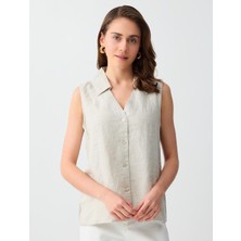 Jimmy Key Bej %100 Keten Kolsuz Dar Kesim Gömlek