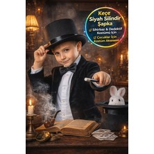 Toyfest Çocuk Siyah Silindir Şapka Keçe Sihirbaz Dedektif Viktoryen Parti Kostüm Aksesuarı 5-12 Yaş