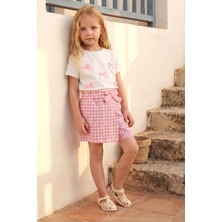 Minipodyum Kız Çocuk Alt Üst Takım Yazlık Ekose Şort Etekli Fiyonk Detaylı