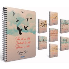  gıpta kuşlar spiralli sert kapak defter 13x18cm 120 yaprak kareli (3 lü paket) 6525