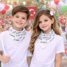 Herşey Nota Beyaz Atatürk Imza Desenli Kare Fular Bandana 12’li Set Unisex