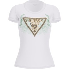 Guess Kadın Jersey Slim Fit T-Shirt - Beyaz