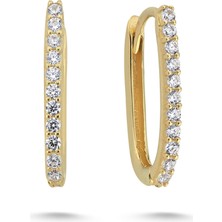 Zümrüt Sarraf 14 Ayar Altın Taşlı Elips Küpe