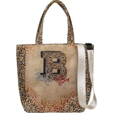 Dogo Kadın Vegan Krem Leopar Large Tote Bag - Warner Bros Looney Tunes Leopard Bugs Bunny Tasarım