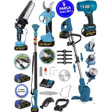 Prowackers Blues W-1200 5 Li Bahçe Seti Teleskop+Makas 17 cm Testere Hava Üfleme Çim Biçme +2 Akülü