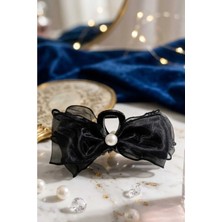 Efela Dünyası Yarım Incili Tül Kumaş Fiyonk Mandal Toka 13 cm