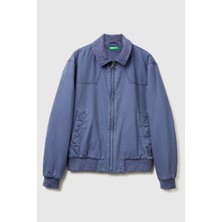 United Colors Of Benetton Açık Mavi Erkek ERK_%100 Pamuk Ribana Detaylı Fermuarlı Cepli Gömlek Yaka Ceket Model Kodu: 2QHDUN06K95W