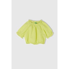 United Colors Of Benetton Keten Karışımlı Büzgü Dikişli Kısa Kollu Bluz Model Kodu: 5IPVCQ03SSARI