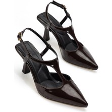 Zarif Kadın Tula Kahverengi Rugan Topuklu Ayakkabı