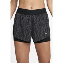 Nike Swift Dri Fit Mid-Rise 2-In-1 Printed Womens Running Short Taytlı Reflektörlü Kadın Koşu Taytı Koyu Gri