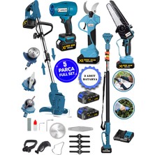 Cros Lombard Bluer L-901 5 Li Bahçe Seti Teleskop+Makas 17 cm Testere Hava Üfleme Çim Biçme +2 Akülü