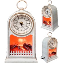 Pileli Store LED Işıklı Eskitme Şömine Saat