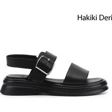 Gönderi(r) Kadın Siyah  Tokalı Bantlı Hakiki Deri Sandalet