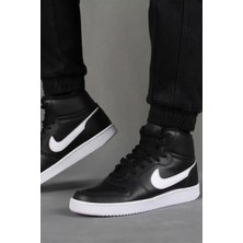 Nike Ebernon Mid Triple Leather Erkek Sneaker Hakiki Deri Bilekli Spor Ayakkabı Siyah