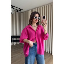 Sue Store Fuşya Oversize Modal Kumaş Gömlek