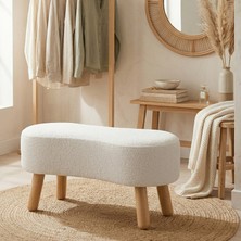 Zem Dublin Bohem Ahşap Ayaklı Puf/Bench, Kırık Beyaz